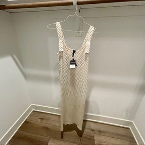 Topshop long silk sleeveless maxi dress white with black polka dots sz 4